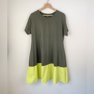 COS Colorblock Jersey A-Line Swing T shirt dress Olive Green